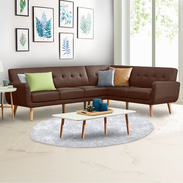 Sofas, Armchairs & Couches Sarantino Faux Linen Corner Wooden Sofa Lounge Shaped With Chaise Brown