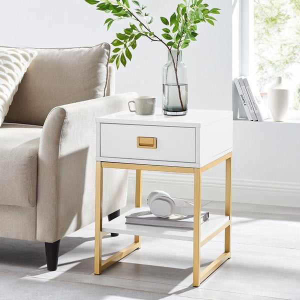 Bedside Tables Sarantino Alessia Bedside Table In White/Gold