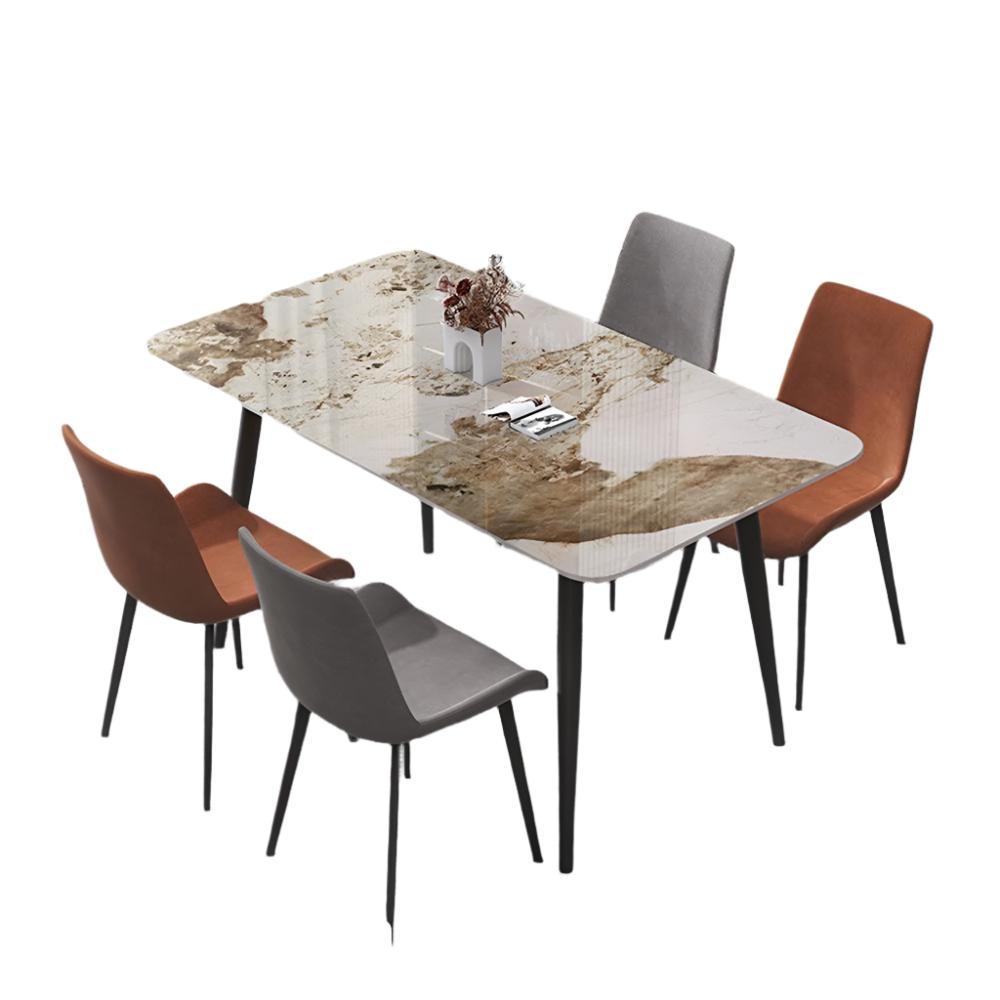 Dining Tables 120X60cm Glossy Pandora Minimalist Slate Kitchen Dining Table Marble Lunch Dinner Solid Metal Legs