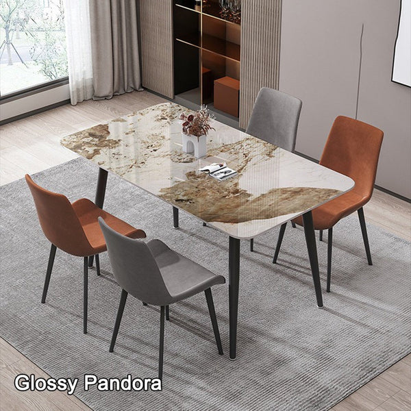 Dining Tables 120X60cm Glossy Pandora Minimalist Slate Kitchen Dining Table Marble Lunch Dinner Solid Metal Legs