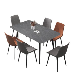 Dining Tables 120X60cm Matte Grey Minimalist Slate Kitchen Dining Table Marble Lunch Dinner Solid Metal Legs