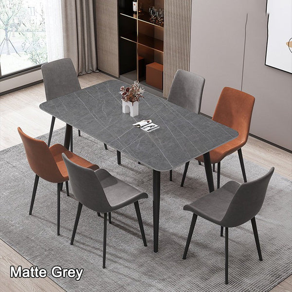 Dining Tables 120X60cm Matte Grey Minimalist Slate Kitchen Dining Table Marble Lunch Dinner Solid Metal Legs