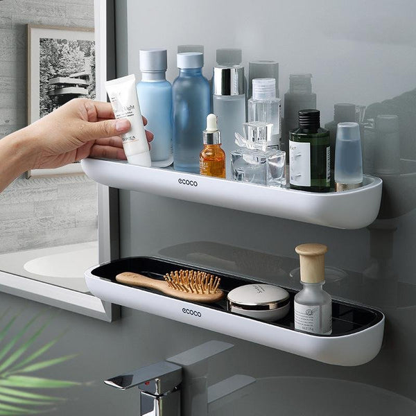 Shelves Bathroom Organizer Wall Mount Home Towel Shelf Shampoo Rack With Bar Storage Accessories Black