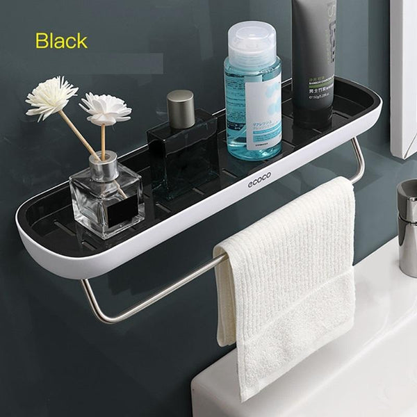 Shelves Bathroom Organizer Wall Mount Home Towel Shelf Shampoo Rack With Bar Storage Accessories Black