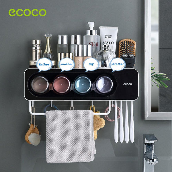 Tumblers & Toothbrush Holders Ecoco Wall Mounted Toothbrush Holder With 4 Cups And Slots Toiletries Bathroom Storage Rack Black