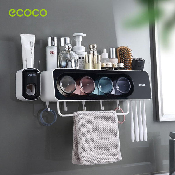 Tumblers & Toothbrush Holders Ecoco Wall Mounted Toothbrush Holder With 4 Cups And Slots Toiletries Bathroom Storage Rack Black