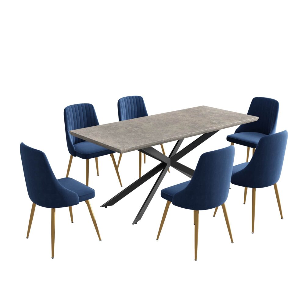 Dining Sets Dining Delight: Rectangular Table And Navy Velvet Chairs Set