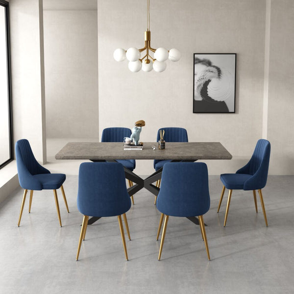 Dining Sets Dining Delight: Rectangular Table And Navy Velvet Chairs Set