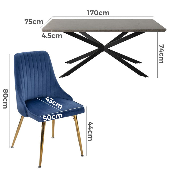 Dining Sets Dining Delight: Rectangular Table And Navy Velvet Chairs Set