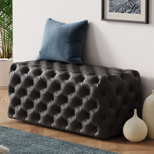 Ottomans, Footstools & Poufs Black Leathaire Ottoman Rectangular