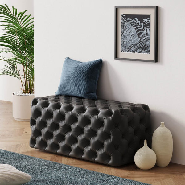 Ottomans, Footstools & Poufs Black Leathaire Ottoman Rectangular