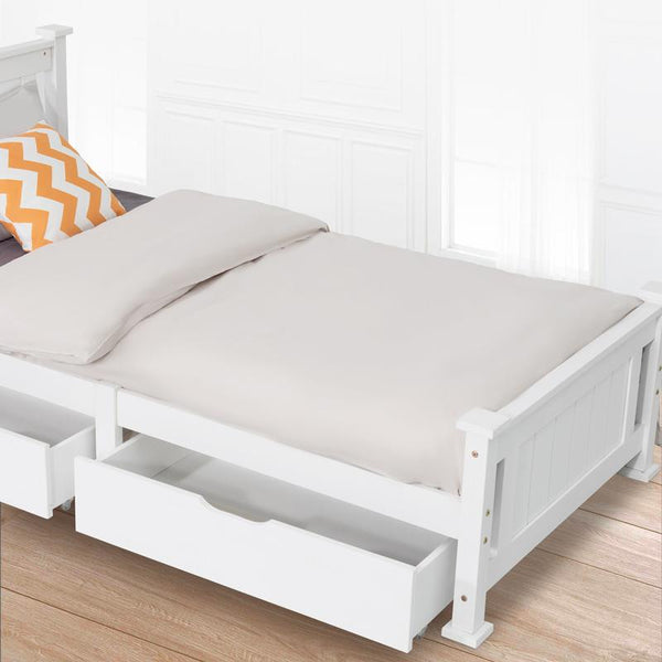 Single Bed Frames 2 X Wooden Bed Frame Storage Trundle Drawers White