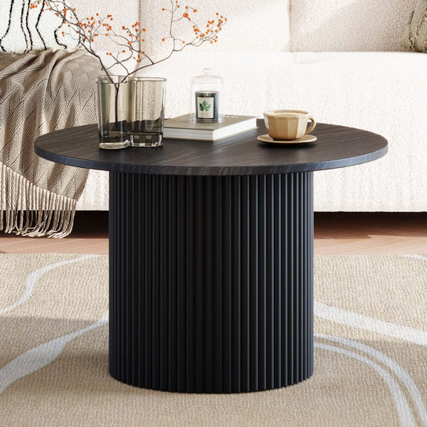 Coffee Tables Luxe Black Ribbed Texture Wooden Coffee Table