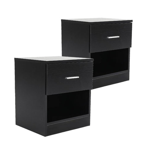 Bedside Tables 2X Bedside Table Side Storage Cabinet Nightstand Bedroom 1 Drawer Shelf Ella Black