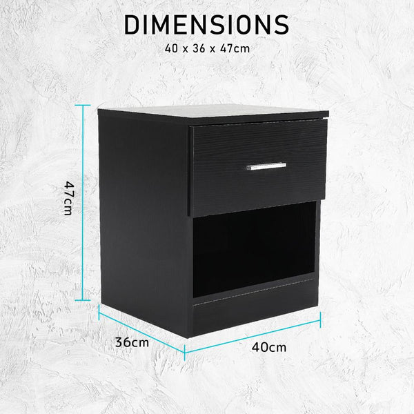 Bedside Tables 2X Bedside Table Side Storage Cabinet Nightstand Bedroom 1 Drawer Shelf Ella Black