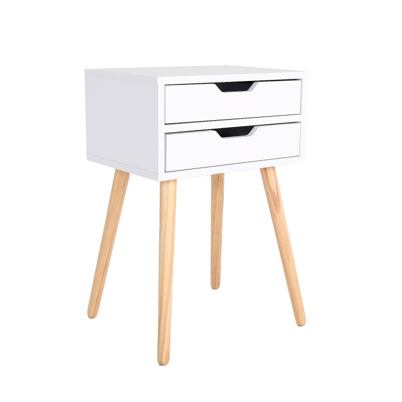 Bedside Tables Bedside Table 2 Drawer Wood Leg Storage Cabinet Nightstand Suzy White