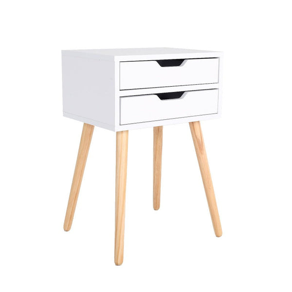 Bedside Tables Bedside Table 2 Drawer Wood Leg Storage Cabinet Nightstand Suzy White