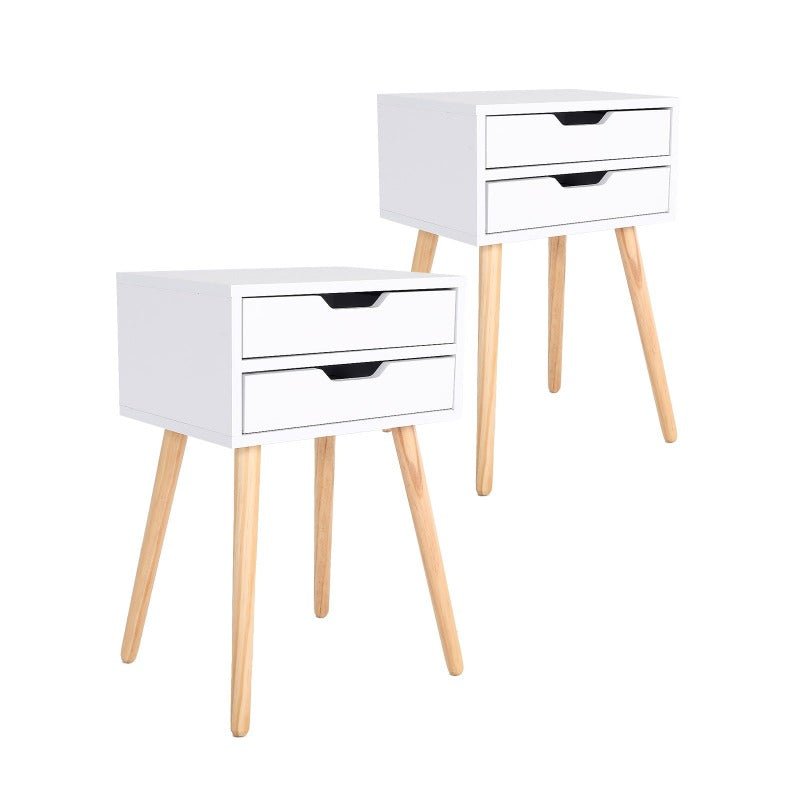 Bedside Tables 2X Bedside Table Drawer Wood Leg Storage Cabinet Nightstand Suzy White