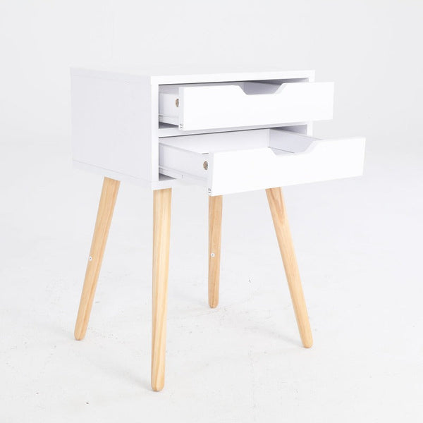 Bedside Tables 2X Bedside Table Drawer Wood Leg Storage Cabinet Nightstand Suzy White