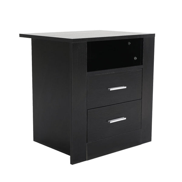 Bedside Tables Bedside Table Side Storage Cabinet Nightstand Bedroom 2 Drawer 1 Shelf Zuri Black