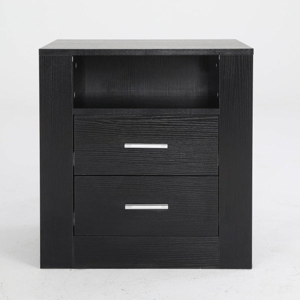 Bedside Tables Bedside Table Side Storage Cabinet Nightstand Bedroom 2 Drawer 1 Shelf Zuri Black