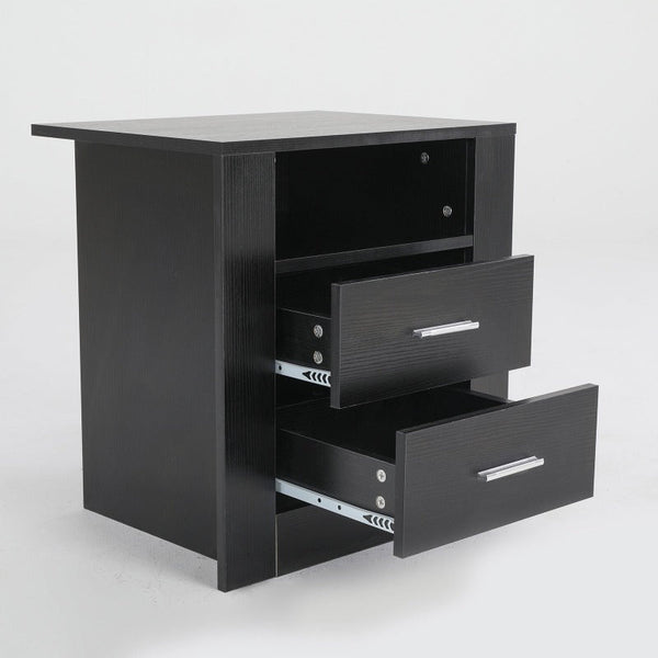 Bedside Tables Bedside Table Side Storage Cabinet Nightstand Bedroom 2 Drawer 1 Shelf Zuri Black