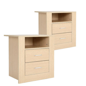 Bedside Tables 2X Bedside Table Side Storage Cabinet Nightstand Bedroom Drawer 1 Shelf Zuri Oak