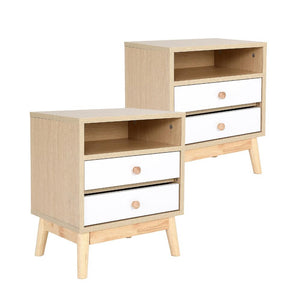 Bedside Tables 2X Bedside Table Side Storage Cabinet Nightstand Bedroom Drawer Anya Oak