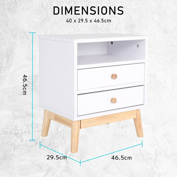 Bedside Tables Bedside Table Side Storage Cabinet Nightstand Bedroom 2 Drawer Anya White