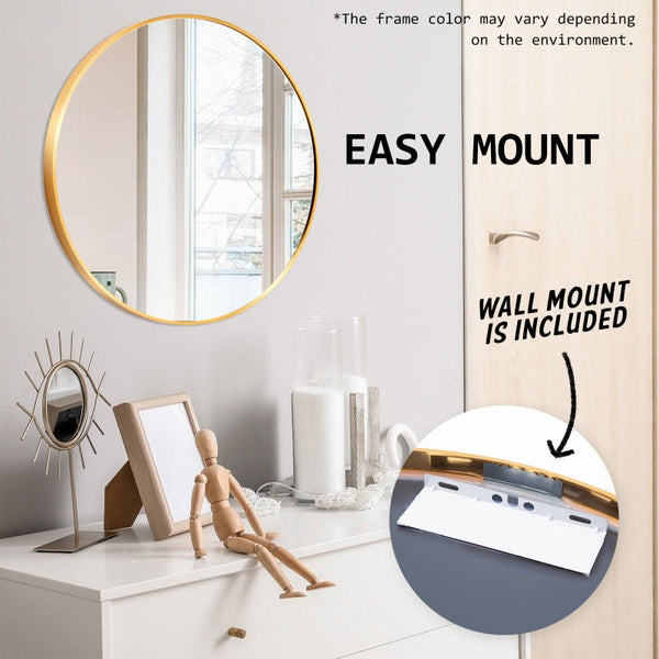 Mirrors 2 Set Wall Mirror Round Aluminum Frame Bathroom 70Cm Gold