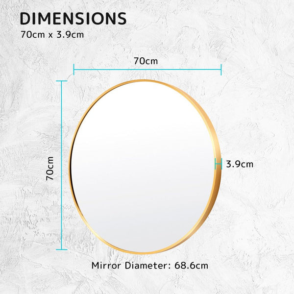 Mirrors 2 Set Wall Mirror Round Aluminum Frame Bathroom 70Cm Gold