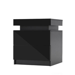 Bedside Tables Bedside Table 2 Drawers Rgb Led Bedroom Cabinet Nightstand Gloss Aurora Black