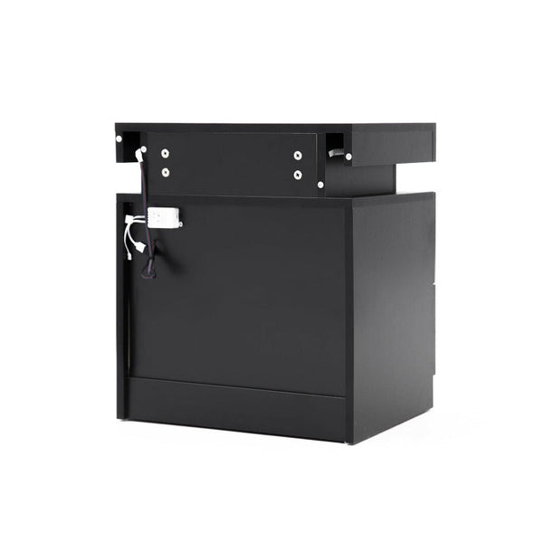 Bedside Tables Bedside Table 2 Drawers Rgb Led Bedroom Cabinet Nightstand Gloss Aurora Black