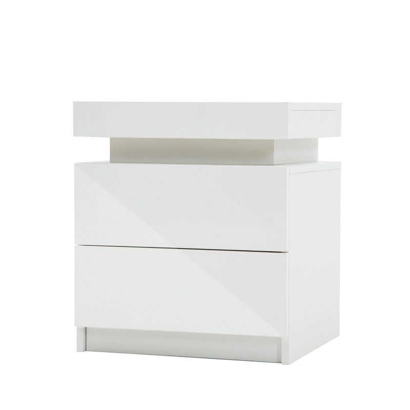 Bedside Tables Bedside Table 2 Drawers Rgb Led Bedroom Cabinet Nightstand Gloss Aurora White