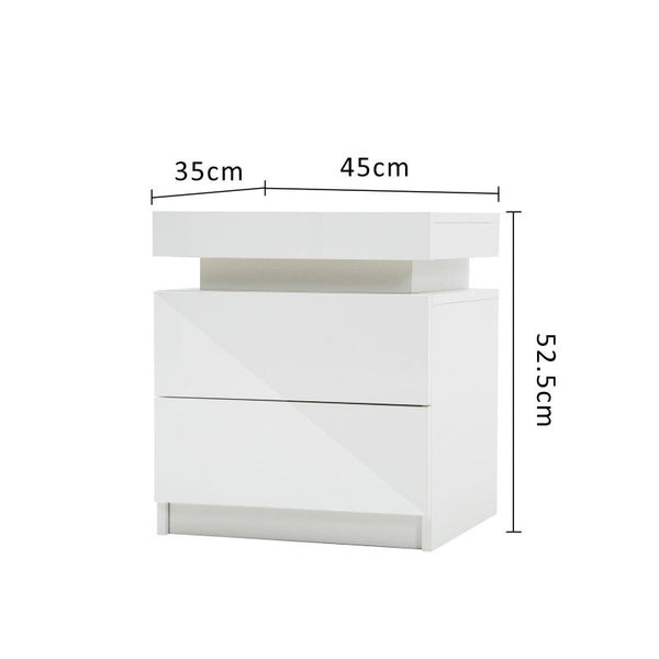 Bedside Tables Bedside Table 2 Drawers Rgb Led Bedroom Cabinet Nightstand Gloss Aurora White