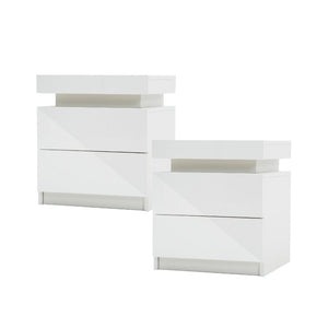 Bedside Tables 2X Bedside Table Drawers Rgb Led Bedroom Cabinet Nightstand Gloss Aurora White