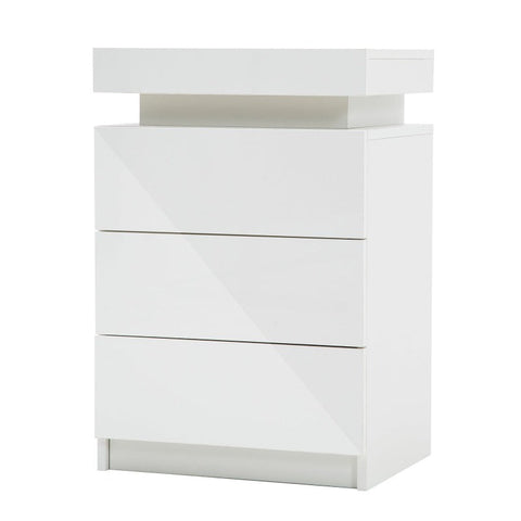 Bedside Tables Bedside Table 3 Drawers Rgb Led Bedroom Cabinet Nightstand Gloss Glory White