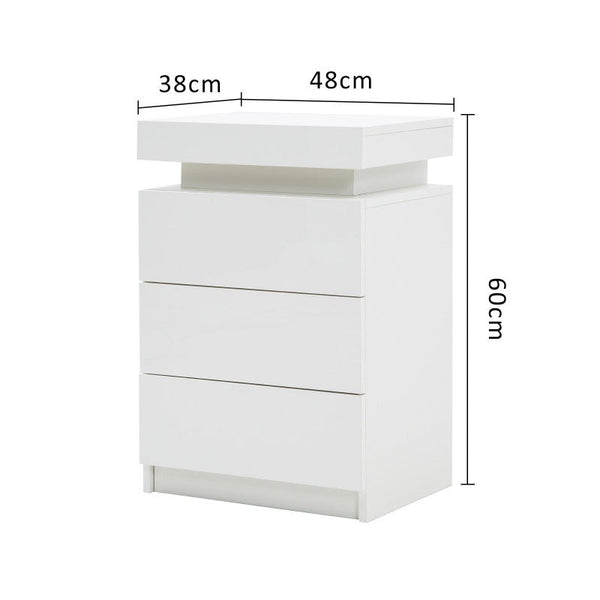 Bedside Tables Bedside Table 3 Drawers Rgb Led Bedroom Cabinet Nightstand Gloss Glory White