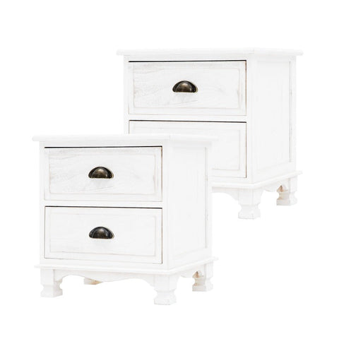 Bedside Tables 2X Bedside Table Drawer Vintage Side Storage Cabinet Bedroom Lydia White