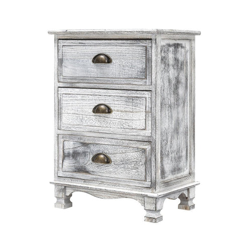 Bedside Tables Bedside Table 3 Drawer Vintage Side Storage Cabinet Bedroom Clara Grey