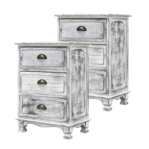 Bedside Tables 2X Bedside Table 3 Drawer Vintage Side Storage Cabinet Bedroom Clara Grey