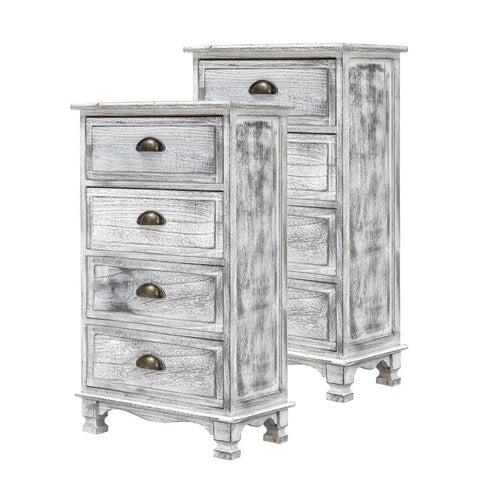 Bedside Tables 2X Bedside Table 4 Drawer Vintage Side Storage Cabinet Bedroom Adeline Grey