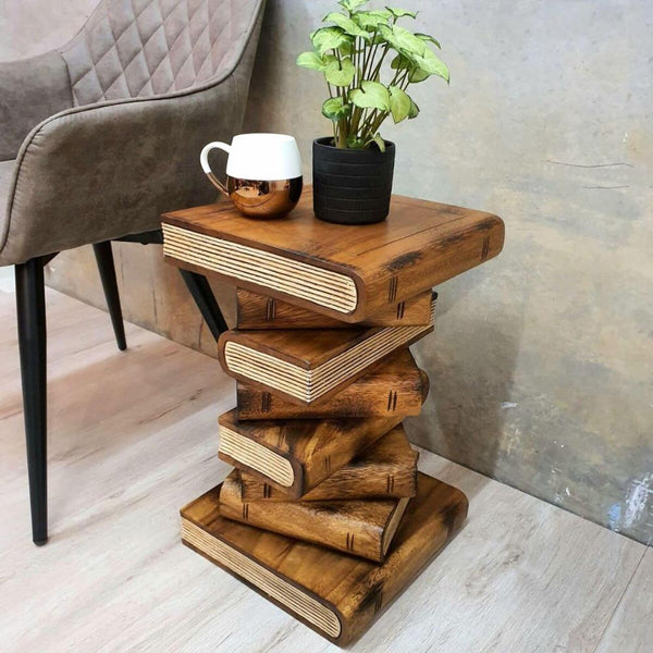 Side Tables Side Table Corner Stool Plant Stand Raintree Wood Natural Finish Book