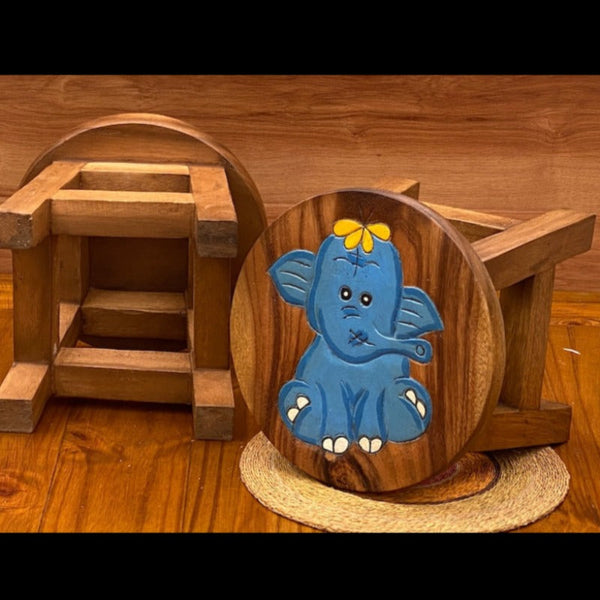 Kids Chairs Children's Wooden Stool Blue Baby Elephant Themed Chair Toddlers Step Sitting