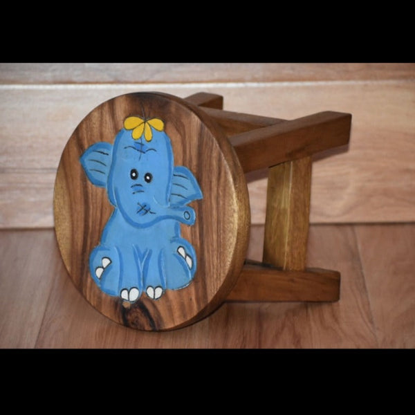 Kids Chairs Children's Wooden Stool Blue Baby Elephant Themed Chair Toddlers Step Sitting