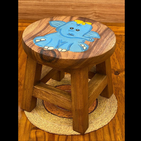 Kids Chairs Children's Wooden Stool Blue Baby Elephant Themed Chair Toddlers Step Sitting