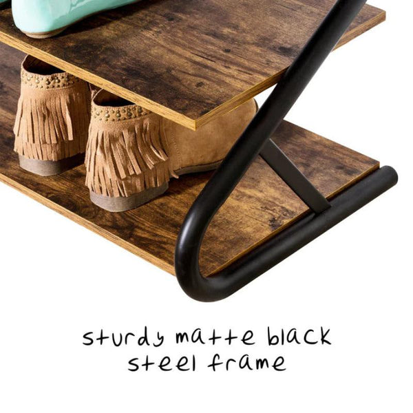 Shoe Racks Matte Black Frame Rustic Wood 3 Tier Medium Shoe Rack Shelf Stand Storage Organizer