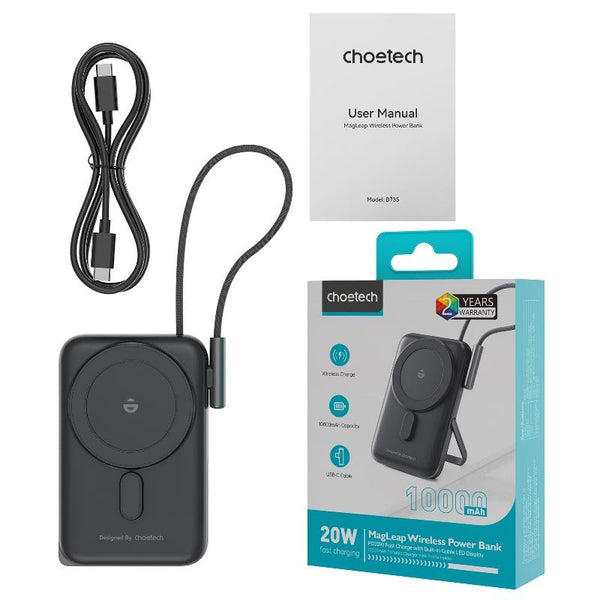 Chargers & Cradles Choetech B735 Bk 10000Mah 20W Magleap Wireless Power Bank Black With Phone Holder And Build In Cable