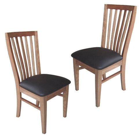 Dining Chairs Fairmont 2Pc Set Dining Chair Pu Leather Seat Slat Back Solid Oak Timber Wood