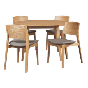 Dining Sets Emilio 5Pc 120Cm Round Dining Table Set Fabric Chair Solid Ash Wood Oak